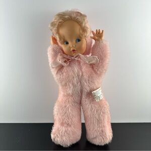 Vintage 1960s Regal Baby Doll Bonnet Pink Pyjamas Pink Ribbon 15” Toy